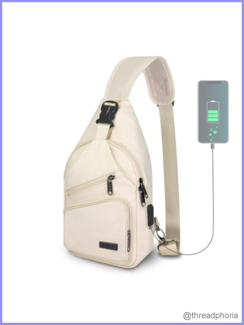 Crossbody Sling Bag with USB Charging Port, Nylon Travel Daypack Hiking Chest